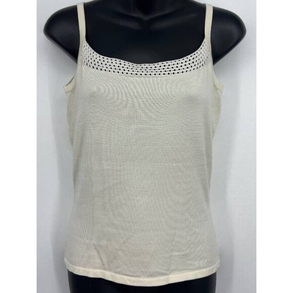 Tori Richard Knit Tank Top Size Small S Cream Ivory Crochet Silk Women NWT New - Picture 1 of 8
